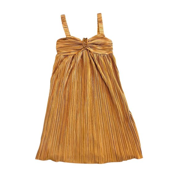 Kirious Copper Pleated Mini Dress Sleeveless Empire Waist Stretch Party Sz Small - Picture 1 of 12